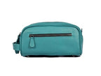10" Premium Leather Toiletry Travel Pouch With Waterproof Lining (Steel Blue)