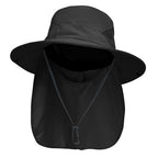 Sun Fishing Hats with Neck Flap for Men Pure Black (One Size / Pure Black(with Neck Flap))