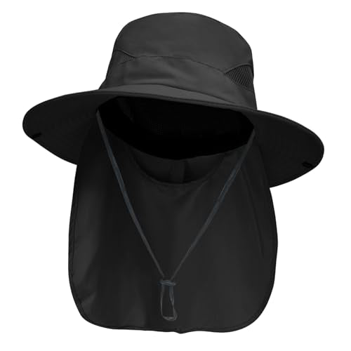 Sun Fishing Hats with Neck Flap for Men Pure Black (One Size / Pure Black(with Neck Flap))