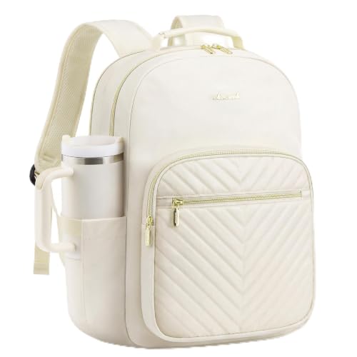 Laptop Backpack Purse for Women (Beige / 15.6-Inch)