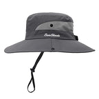 Womens Summer Sun Hat Beach Hat Wide Brim Outdoor UV Protection Hat Foldable Cool Mesh Ponytail Bucket Hat (6-7 / Grey)