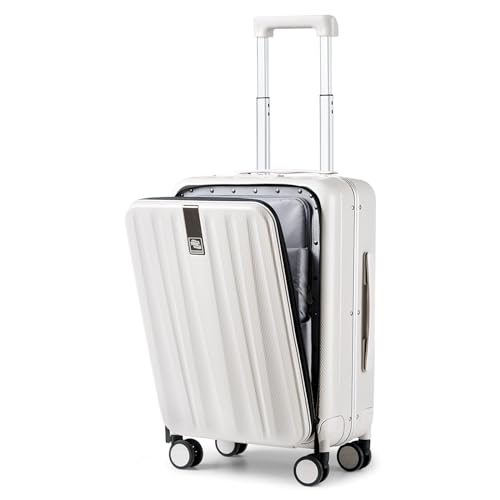 20 Inch Carry On Luggage Hard Shell Suitcases with Wheels Luggage Suitcase Travel Luggage for Women Men Rolling Luggage Bags for Business Trip Weekender (20 Inch / Ivory White Upgrade)