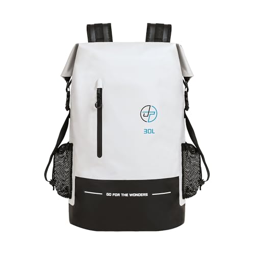 Waterproof Dry Bag 30L Boating Backpack for Travel Hiking Camping Bags for Kayaking Hiking Waterproof Bags Swimming Floating Submersible Dry Bag Grey&White (30L / White)