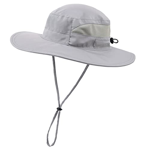 Womens Outdoor Mesh Boonie Sun Hat Summer Wide Brim UV Protection Fishing Hat Safari Cap Grey (Large / Grey)