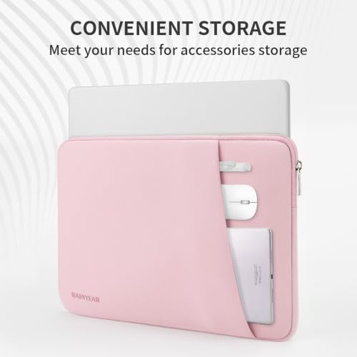 RAINYEAR 15.6 Inch Laptop Sleeve Padded Case Cover with Pocket (15.6 inch / Light Pink)
