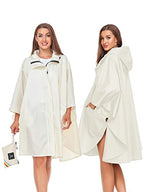 Unisex Rain Poncho Hooded Waterproof Raincoat for Adults Women (Beige)