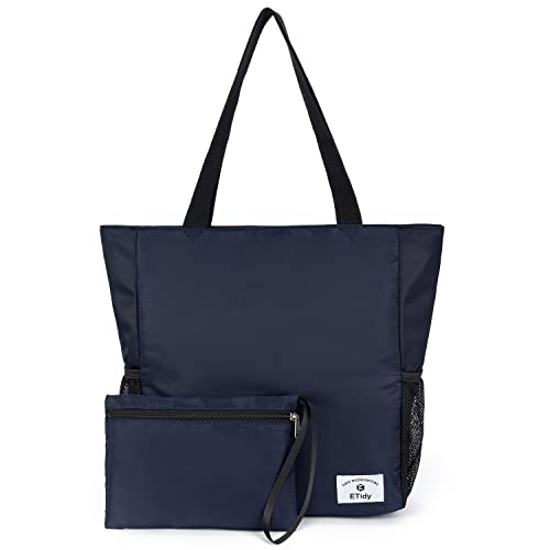 Large Capacity Foldable Tote Bag with Zipper (Navy)