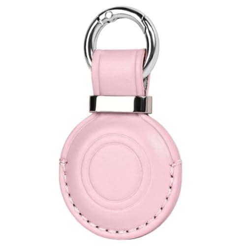 1 Pack Genuine Leather Handcrafted for Airtag Holder Keychain (B8-Blossom Pink)
