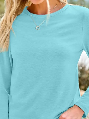 Long Sleeve Shirts for Women Casual Crewneck Tops Basic Tees (Small / 01lakegreen)