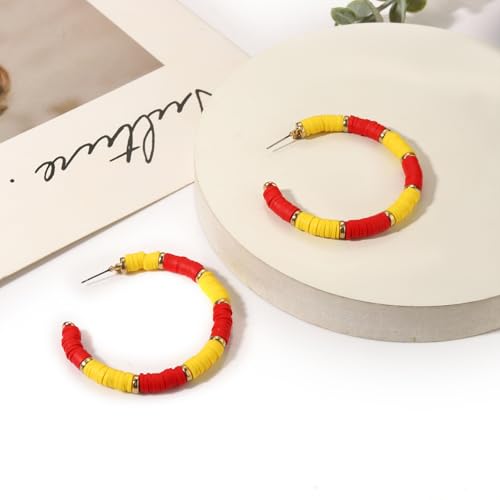 Game Day Earrings Football Baseball Earrings for Women Sports Team Heishi Hoop Earring Football Accessories Outfits Cheer Mom Essentials Fall Sports Must Haves Cheer Gifts (Red Yellow)