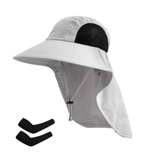 Sun Hat for Men Women with Neck Flap (6 3/4-6 7/8 / 1pack-light Grey Sleeves)