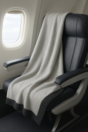 Cashmere Merino Travel Blanket & Pouch 55"x45" Gray & Charcoal (Gray)