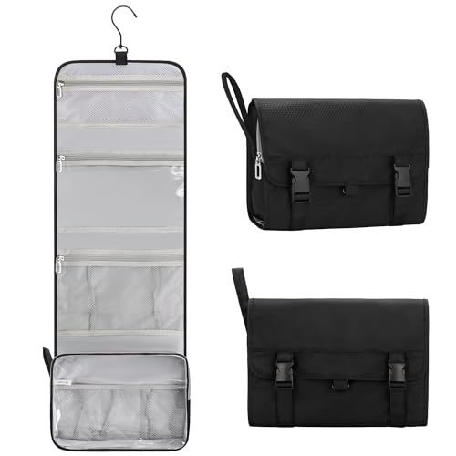 Travel Hanging Toiletry Bag for Men Women Travel Kit Shaving Bag (01 Black / Large)
