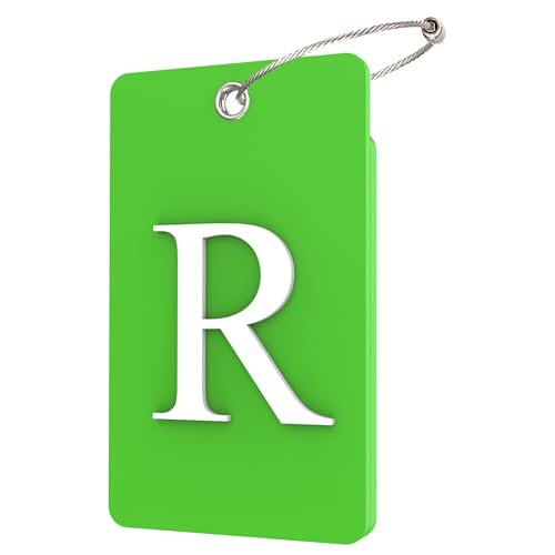 2 Pack Initial Luggage Tags for Suitcases Airplane Travel Essentials (Large R / Green)
