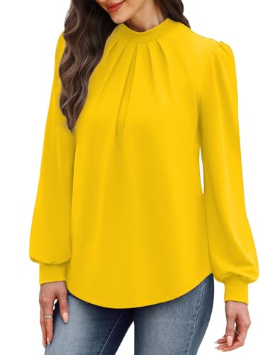 Early Fall Fashion Must Haves Winter Clothing for Women Fall Clothes Long Sleeve Blouses Dressy Casual Travel Comfiest Airport Outfits 2026 Spring Womens Tops Yellow L (13 - Yellow / Large)