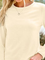 Long Sleeve Shirts for Women Casual Crewneck Tops Basic Tees (Large / 01cream)
