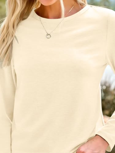 Long Sleeve Shirts for Women Casual Crewneck Tops Basic Tees (Large / 01cream)