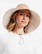 Women's Ultra Wide Cotton Linen Hat UPF 50+ (Small-Medium / Desertsand / Beige)