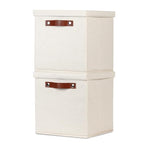 Foldable Fabric Storage Bins with Lids (10.5×10.5×10.5 / Beige)