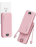 Portable Charger Power Bank 10000mAh with Built in Cables & Wall Plug (Light Pink)