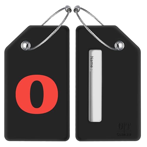 8 Pack Initial Luggage Tags for Suitcases Airplane Travel Essentials (Black / Letter O)