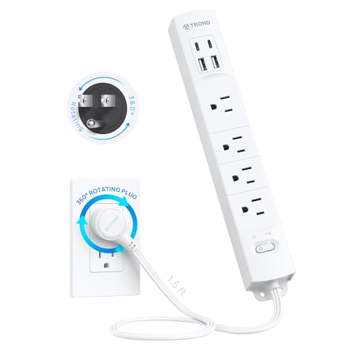 Wall Mount Surge Protector Power Strip with 360 Rotating Plug (White / 1.5FT Rotating Plug)