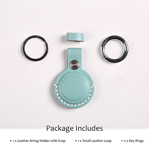 Genuine Leather Keychain Holder Compatible with Airtag ([1 Pack] Cyan V1.0)