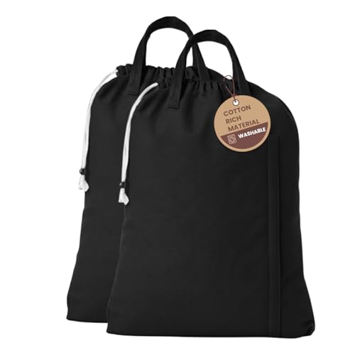 LFH Home Large Premium Cotton Rich Canvas Laundry Bag with Drawstring and Handles Heavy Duty (28”x40” (Pack of 2) / Black)