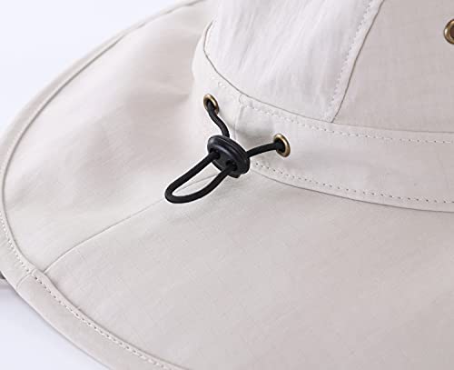 Mens Sun Hat Wide Brim UPF 50+ Sun Protection Hat Summer Bucket Hat with String Beige (Large-X-Large / Beige)