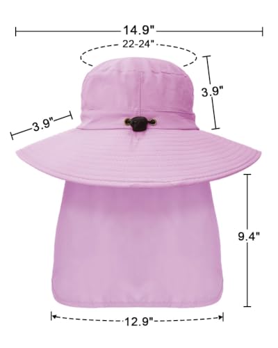 Outdoor Sun Hats with Stowable Neck Flap for Men Women UPF 50+ Mesh Summer Bucket Hat Wide Brim for Fishing Safari Hiking Purple (Purple)