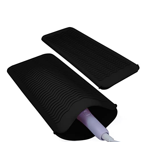 Silicone Heat Resistant Mat Pouch for Hair Straightener (2 Pack / Black)