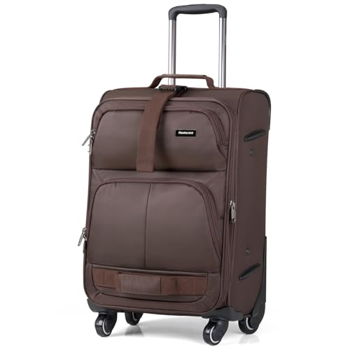 24 Inch Softside Expandable Checked Luggage with 4 Spinner Wheels (Coffee / 24 Inch)