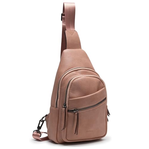 Large Sling Bag for Women Crossbody Purse Leather Fashionable Trendy Chest Bag for Travel (Dusty Rose / Leather-like Flex)