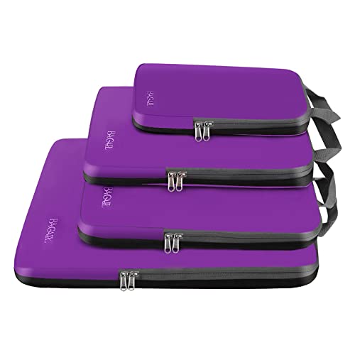 4 Set/6 Set/8 Set Compression Packing Cubes Travel Accessories Expandable Packing Organizers (Cloth Pattern, 4-Purple) (4-Purple / Cloth Pattern)