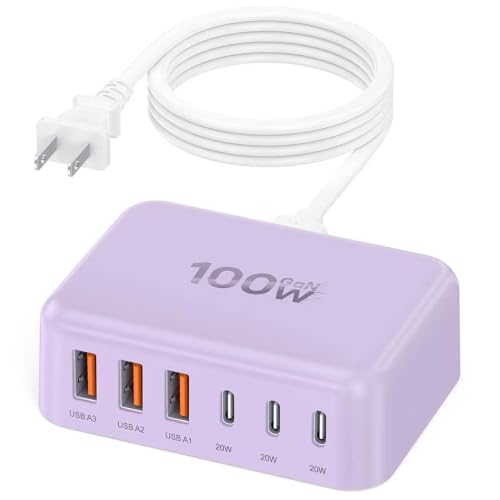 100W 6 in 1 USB Charger (Light Purple)