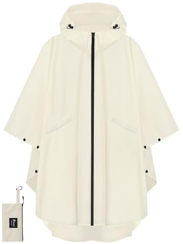 Rain Poncho for Adults with Zipper (One Size / Beige)