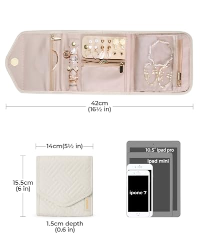 Travel Jewelry Organizer Case Foldable Jewelry Roll (Small / Beige)