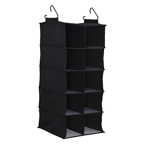 10 Pocket Hanging Shoe Closet Organizer with Hooks (Black)