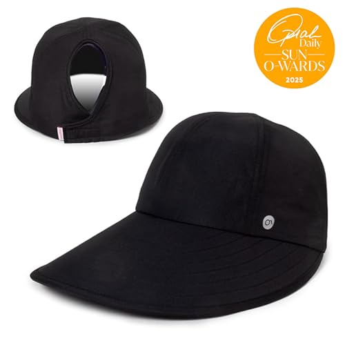 Womens Sunblocker UPF 50 Wide Brim Ponytail Sun Hat (One Size / Black)