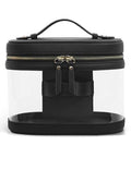 Travel Makeup Bag Clear Compact Make Up Vanity Case with Brush Storage and Top Handle (Black / Train Case)