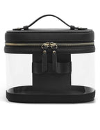 Travel Makeup Bag Clear Compact Make Up Vanity Case with Brush Storage and Top Handle (Black / Train Case)