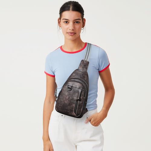 7L Sling Bag for Women Men Leather Small Sling Backpack Daypack Anti Theft Fanny Pack Crossbody Purse Travel (Regular Size-coffee)