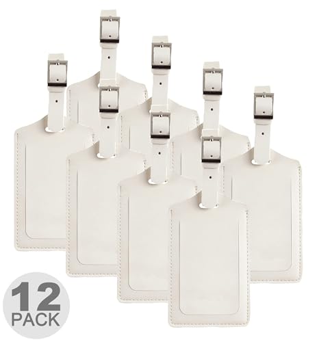 12 Pack Luggage Tags Faux Leather for Suitcases Travel Bag Labels with Protection Cover ID (Ivory)