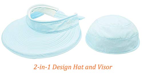 Sun Hats for Women with UV Protection Wide Brim Sun Hat Visor Summer Beach Foldable Womens Outdoor Cap Sky Blue (One Size-Medium / Sky Blue)