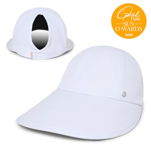 Womens Sunblocker UPF 50 Wide Brim Ponytail Sun Hat (One Size / White)