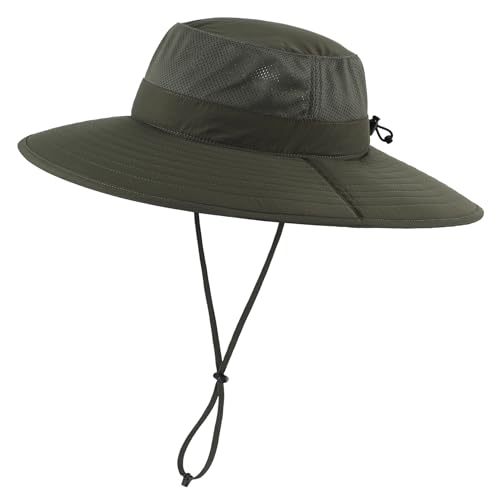 UPF50+ Mens Sun Hat Wide Brim Fishing Hat Large Foldable Brim UV Protection Hat for Men Bucket Beach Army Green (One Size / Army Green)
