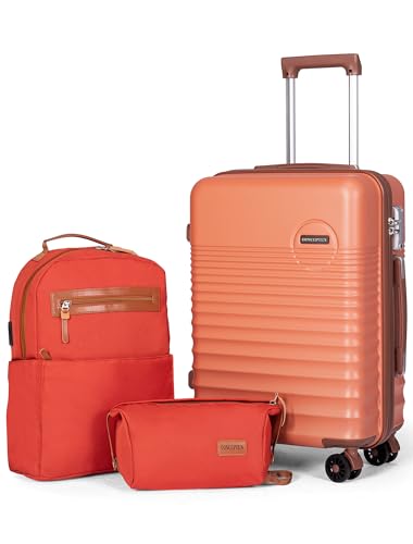 Carry On Luggage 22x14x9 Airline Approved Suitcase with Wheels (Tangerine / 3 Piece Sets (20/BP/TB))