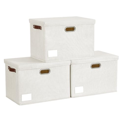 15" Fabric Storage Box with Lids (White / Medium-3 Pack)