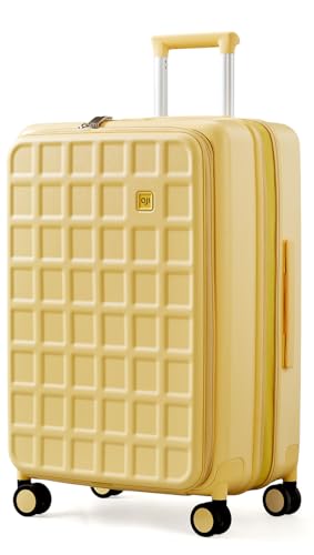 Expandable Top Opening 24 Inch Checked Luggage with Spinner Wheels (Cheese Yellow / Checked-Medium 24-Inch)