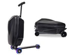 2-in-1 Ride-On Scooter Suitcase for Kids & Adults, 20” Foldable Hardshell Carry-On Luggage for Travel, Lightweight Kids Scooter Bag with Wheels (Black With LED)